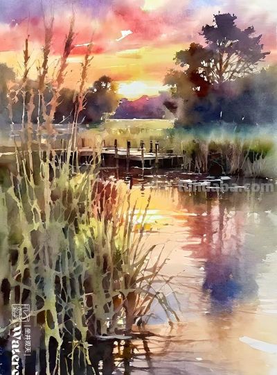 水彩风景《光影》 - 图画吧TUHUABA