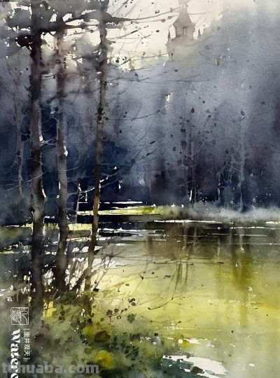 水彩风景《光影》 - 图画吧TUHUABA