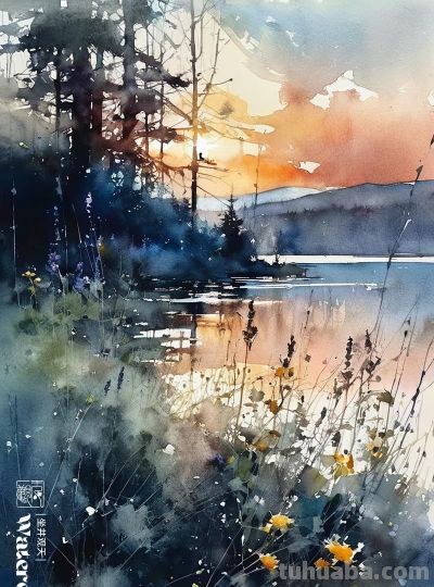 水彩风景《光影》 - 图画吧TUHUABA