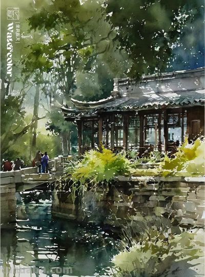 水彩《姑苏景色》 - 图画吧TUHUABA