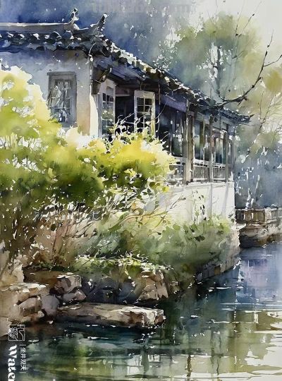 水彩《姑苏景色》 - 图画吧TUHUABA