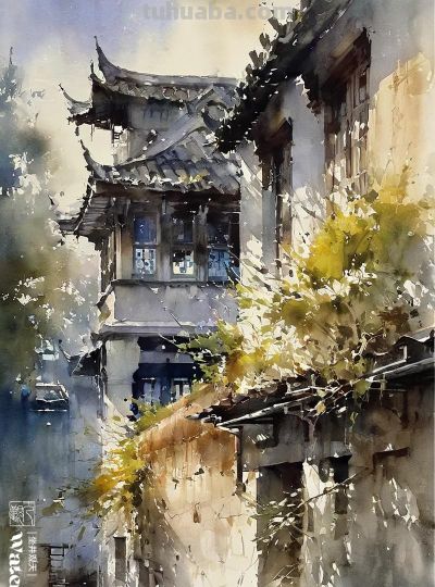 水彩《姑苏景色》 - 图画吧TUHUABA