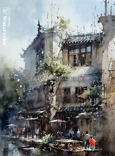 水彩《姑苏景色》 - 图画吧TUHUABA