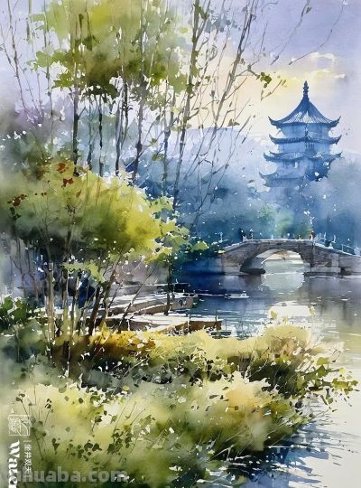 水彩《姑苏景色》 - 图画吧TUHUABA