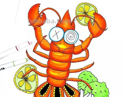 儿童画教程｜学会色彩搭配，水彩笔画一盘美味的大龙虾 - 图画吧TUHUABA