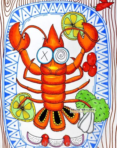 儿童画教程｜学会色彩搭配，水彩笔画一盘美味的大龙虾 - 图画吧TUHUABA