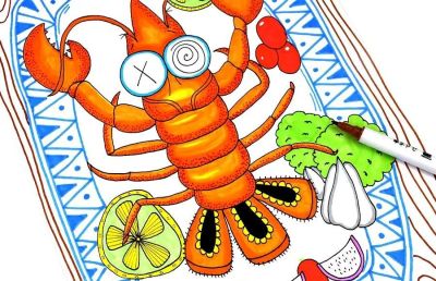 儿童画教程｜学会色彩搭配，水彩笔画一盘美味的大龙虾 - 图画吧TUHUABA