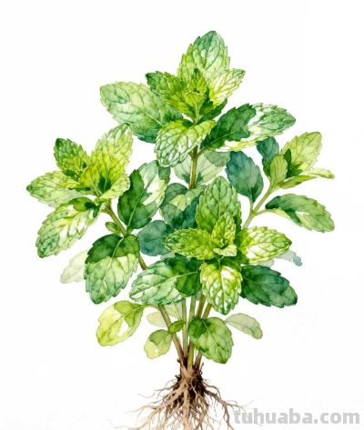 水彩画｜薄荷 - 图画吧TUHUABA