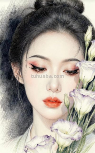 鸢尾绘佳人 彩铅映美颜丨小不忍则卖大萌鸢尾花女孩彩铅头像分享 - 图画吧TUHUABA