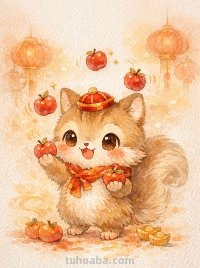 水彩小动物糖果甜 新年果实满心欢 甜美又可爱丨mocai水彩绘画分享 - 图画吧TUHUABA