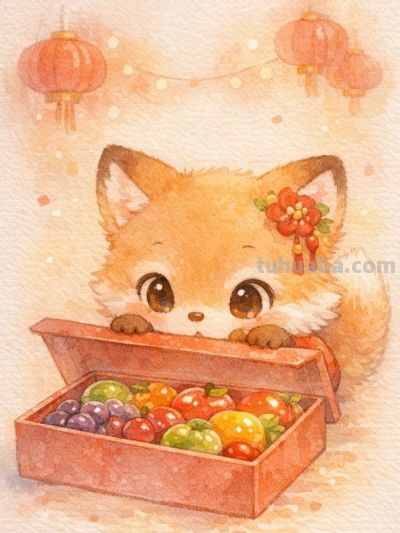 水彩小动物糖果甜 新年果实满心欢 甜美又可爱丨mocai水彩绘画分享 - 图画吧TUHUABA