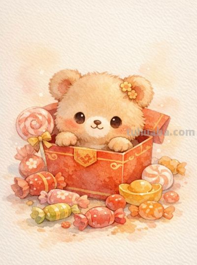 水彩小动物糖果甜 新年果实满心欢 甜美又可爱丨mocai水彩绘画分享 - 图画吧TUHUABA