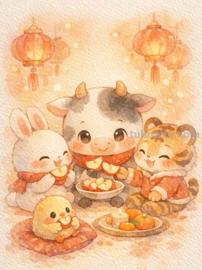 水彩小动物糖果甜 新年果实满心欢 甜美又可爱丨mocai水彩绘画分享 - 图画吧TUHUABA