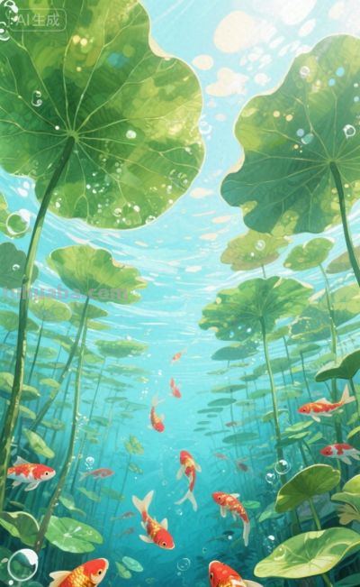水彩插画风格:鱼戏荷叶间！ - 今日头条