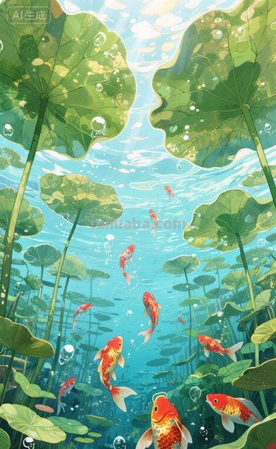水彩插画风格:鱼戏荷叶间！ - 图画吧TUHUABA