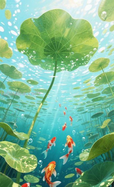 水彩插画风格:鱼戏荷叶间！ - 图画吧TUHUABA
