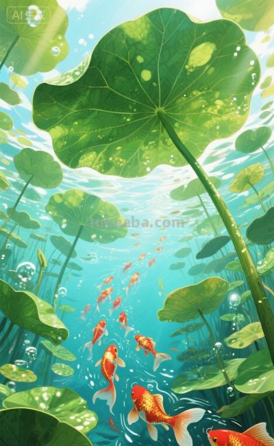 水彩插画风格:鱼戏荷叶间！ - 图画吧TUHUABA