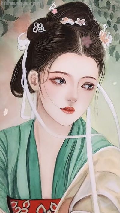 治愈系美人插画：低眉的温婉、执扇的娴静，每一幅都像江南烟雨诗 - 图画吧TUHUABA