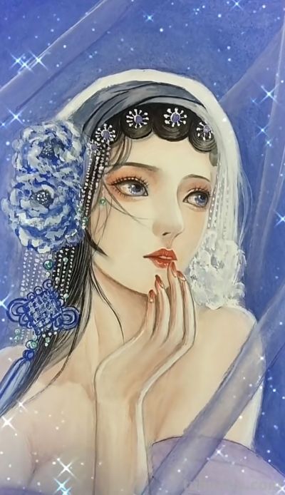 治愈系美人插画：低眉的温婉、执扇的娴静，每一幅都像江南烟雨诗 - 图画吧TUHUABA