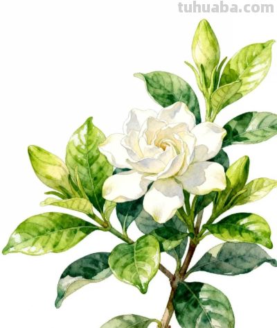 水彩画｜栀子花 - 图画吧TUHUABA