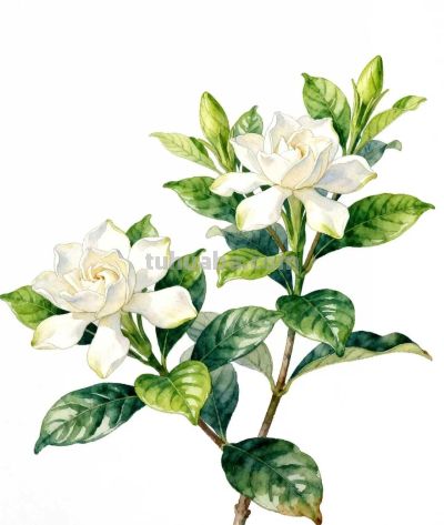 水彩画｜栀子花 - 图画吧TUHUABA