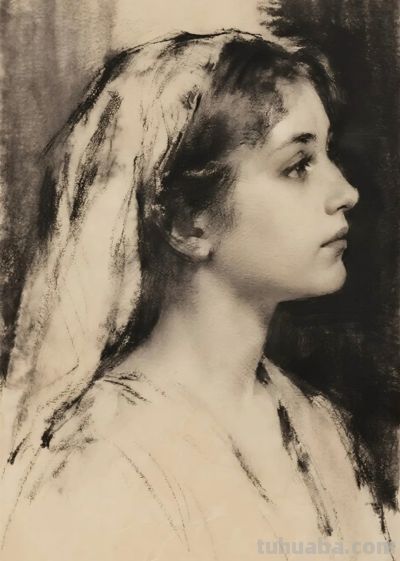 美女的素描画像 - 图画吧TUHUABA