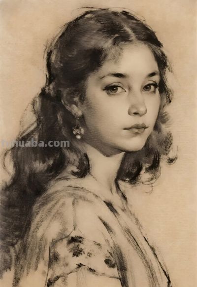 美女的素描画像 - 图画吧TUHUABA