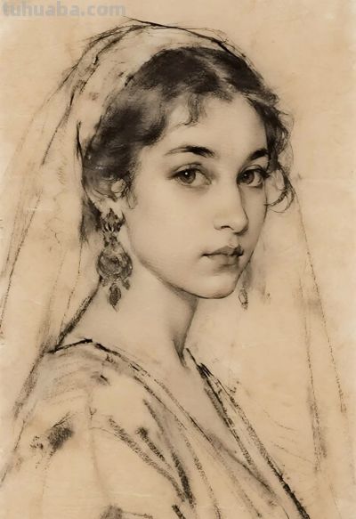 美女的素描画像 - 图画吧TUHUABA