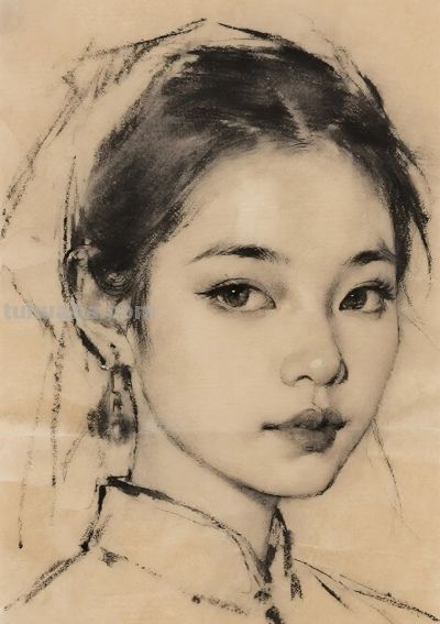 美女的素描画像 - 图画吧TUHUABA