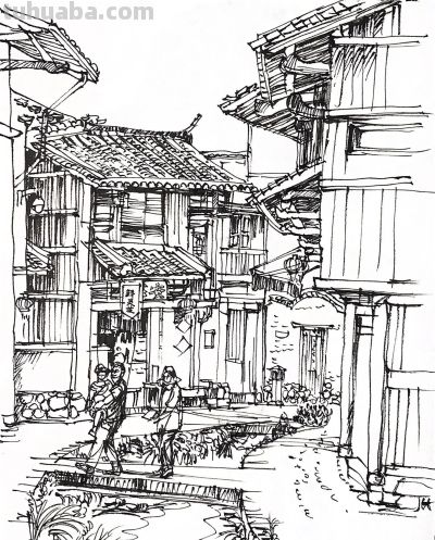 一组耐人寻味的钢笔速写风景 - 图画吧TUHUABA