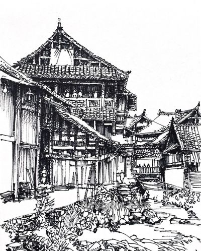 一组耐人寻味的钢笔速写风景 - 图画吧TUHUABA