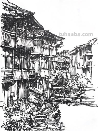 一组耐人寻味的钢笔速写风景 - 图画吧TUHUABA