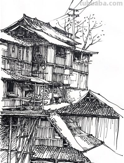 一组耐人寻味的钢笔速写风景 - 图画吧TUHUABA