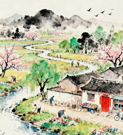 水彩画：田园诗画 - 图画吧TUHUABA