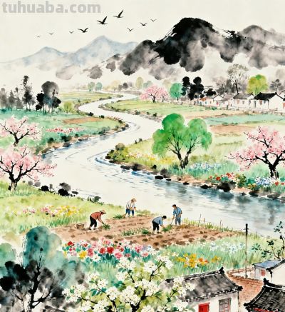 水彩画：田园诗画 - 图画吧TUHUABA