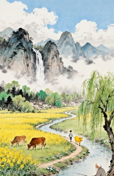 水彩画：田园诗画 - 图画吧TUHUABA