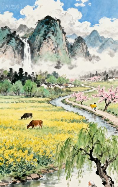 水彩画：田园诗画 - 图画吧TUHUABA