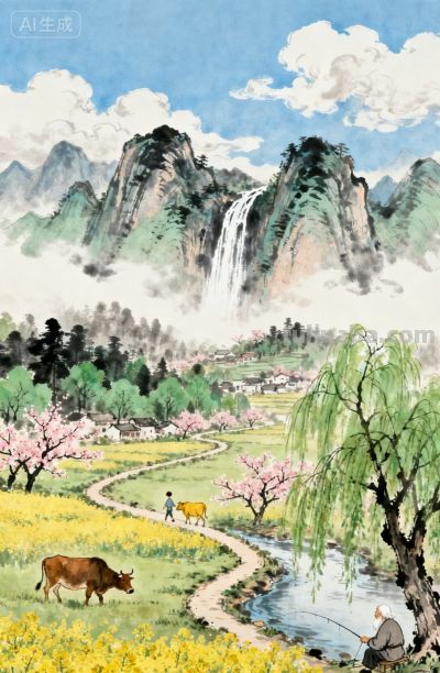 水彩画：田园诗画 - 图画吧TUHUABA