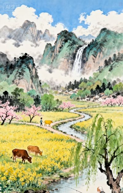 水彩画：田园诗画 - 图画吧TUHUABA