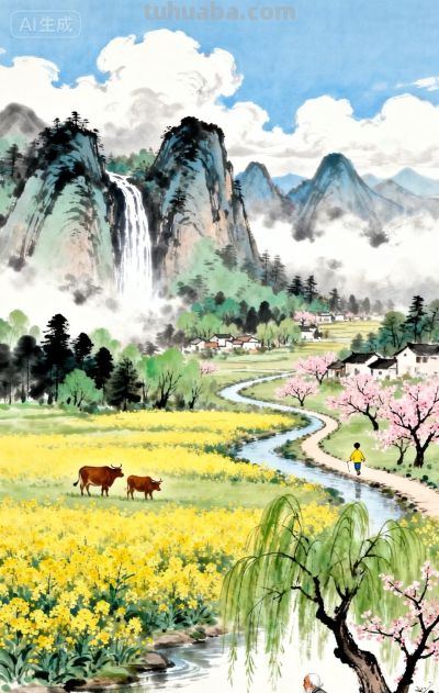 水彩画：田园诗画 - 图画吧TUHUABA