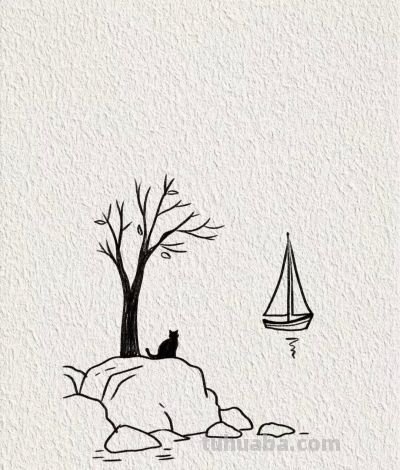 海日升帆远 猫石共清闲丨画个简笔画分享 - 图画吧TUHUABA