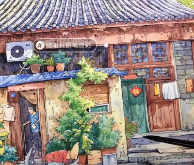 95后美女教你画钢笔淡彩，张张都是精品，构图和配色超棒 - 图画吧TUHUABA