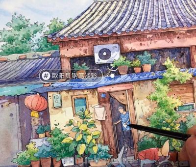 95后美女教你画钢笔淡彩，张张都是精品，构图和配色超棒 - 图画吧TUHUABA