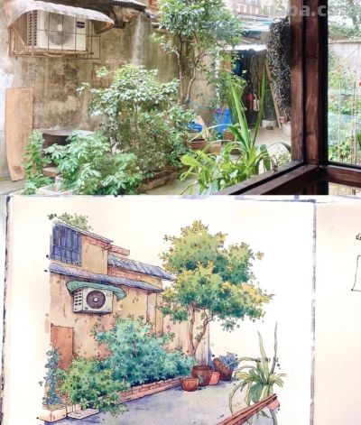 95后美女教你画钢笔淡彩，张张都是精品，构图和配色超棒 - 图画吧TUHUABA