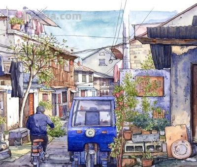 95后美女教你画钢笔淡彩，张张都是精品，构图和配色超棒 - 图画吧TUHUABA