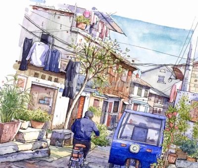 95后美女教你画钢笔淡彩，张张都是精品，构图和配色超棒 - 图画吧TUHUABA