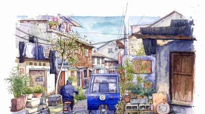 95后美女教你画钢笔淡彩，张张都是精品，构图和配色超棒 - 图画吧TUHUABA