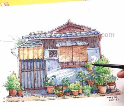 95后美女教你画钢笔淡彩，张张都是精品，构图和配色超棒 - 图画吧TUHUABA