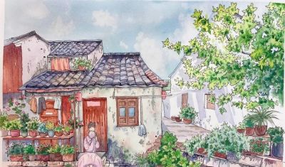 95后美女教你画钢笔淡彩，张张都是精品，构图和配色超棒 - 图画吧TUHUABA