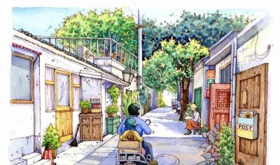 95后美女教你画钢笔淡彩，张张都是精品，构图和配色超棒 - 图画吧TUHUABA